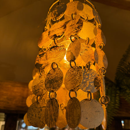 Iron and marble veneer pendant ceiling light