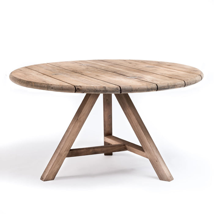 Teak wooden round table with a white background