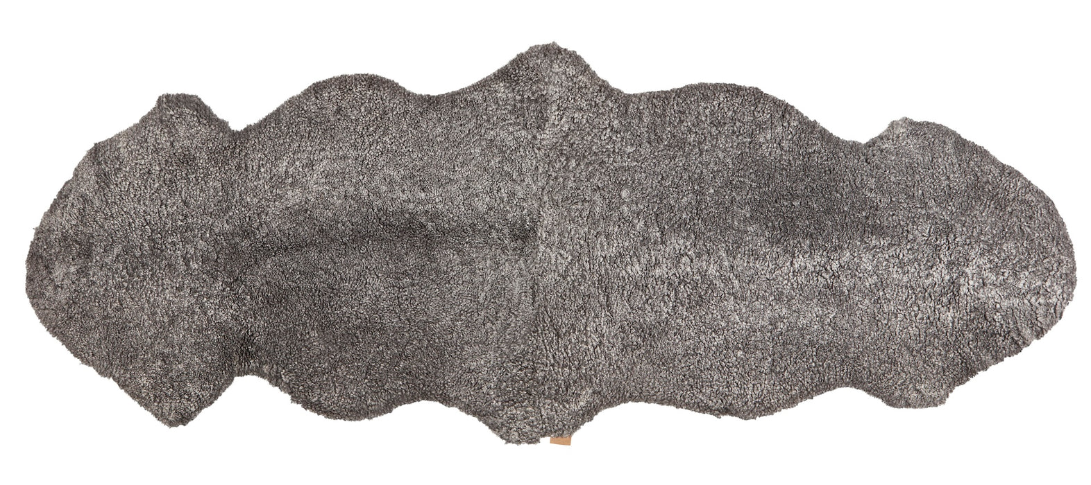 Natural double sized sheepskin in a grey colour on a white background.