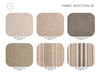 Fabric color swatches with textural variations on a white background