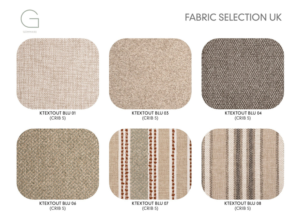 Fabric color swatches with textural variations on a white background