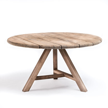 Teak round table on white background