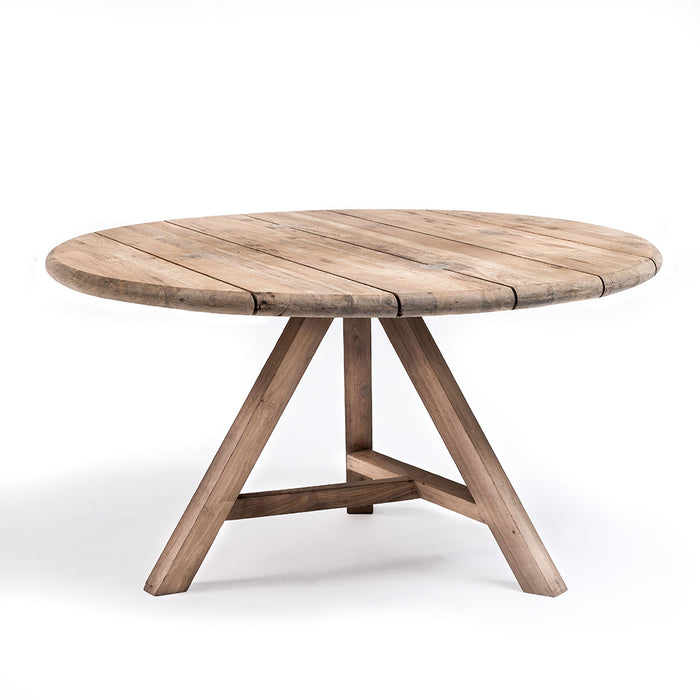 Teak round table on white background