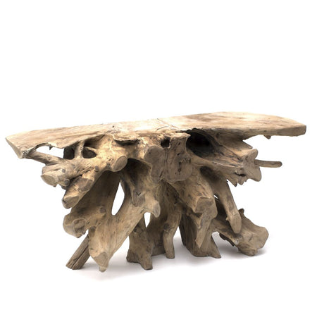 Natural teak root console on white background