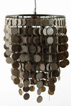 Decorative chandelier with circular disc design on a white background