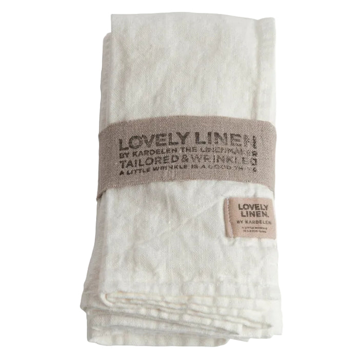 A pack of white linen napkins with a natural slightly wrinkled look by Lovely Linen