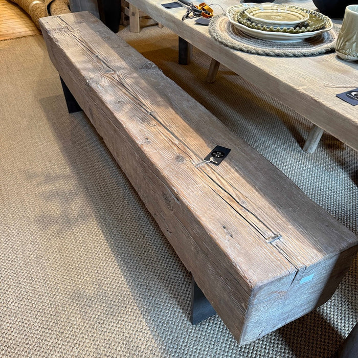 Reclaimed pine beam dining bench