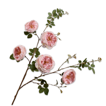 Faux pink double rose spray on a white background