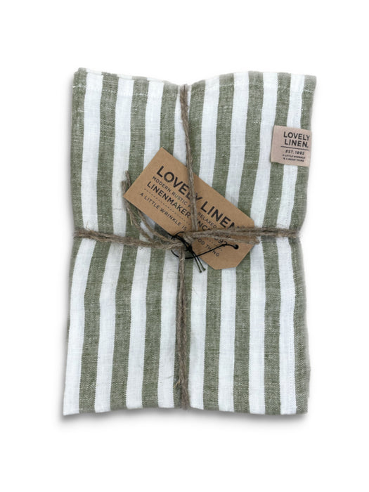 Linen Table Runner White/Jeep Green