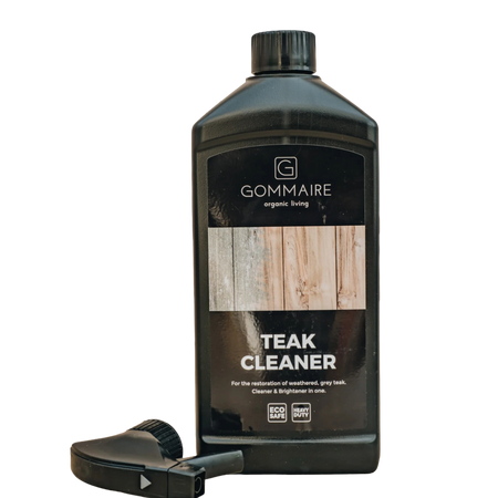 Gommaire teak cleaner bottle with a black cap on a white background