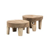 Two solid teak coffee tables on a white background