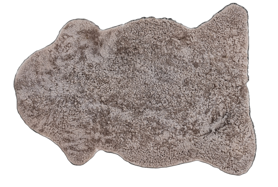 Sheepskin rug in natural stone colour on a white background