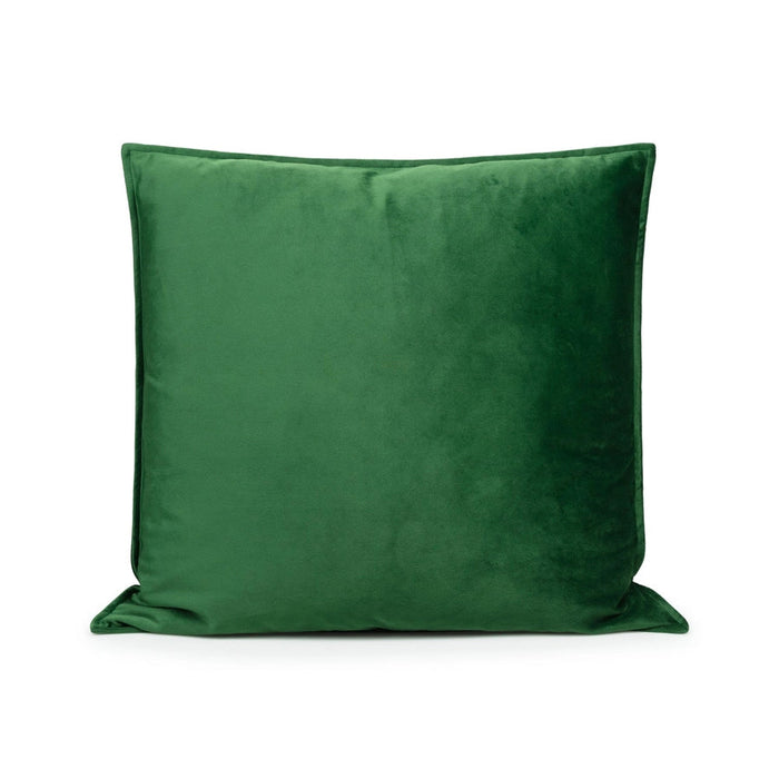 Green square velvet cushion on a white background