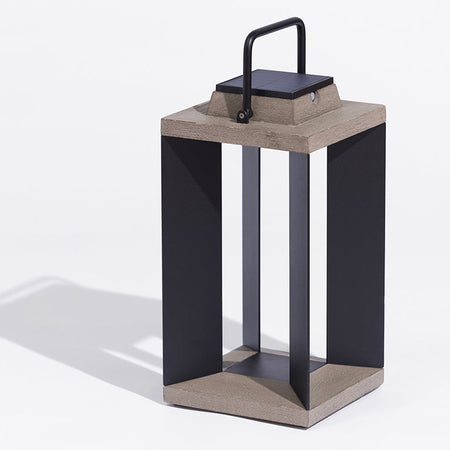Modern outdoor lantern with geometric design on a white background
